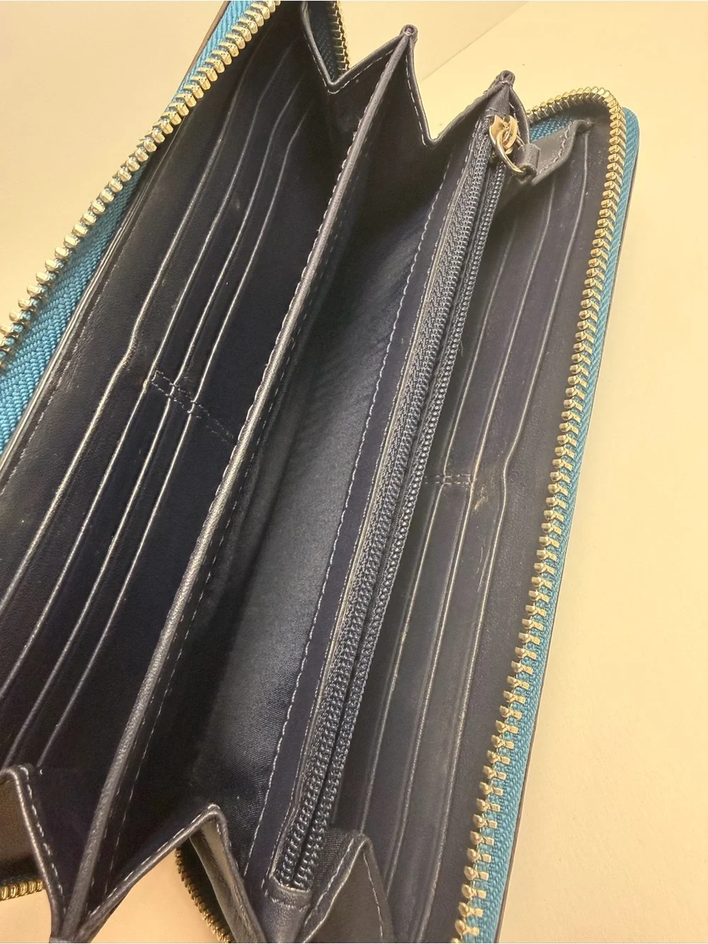 Coach Two-Tone Blue and Navy Zip Wallet